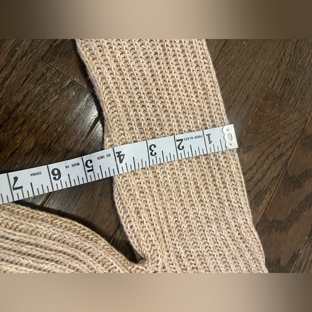 Lucky Brand XS Brown Faux-Leather Trim Cotton Knit Open Front Cardigan earthy - Picture 8 of 9
